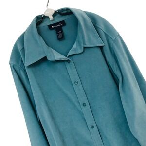 Y2K Denim & Co. Womens Teal Suede Microfiber Big Shirt Size L Oversize No Wrinkl